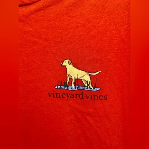 Vineyard Vines Long Sleeve T Shirt Men’s Size Large Orange Lab Dog Preppy - Picture 3 of 5